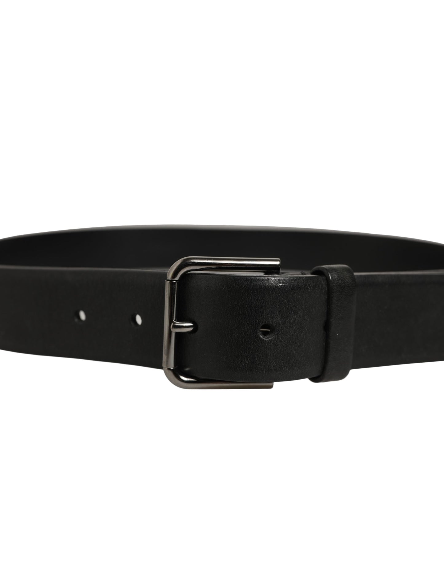 Black Calf Leather Classic Silver Buckle Belt