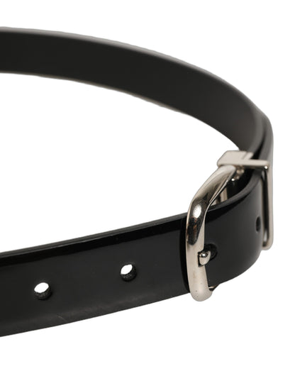 Black Classic Leather Silver Tone Buckle Belt