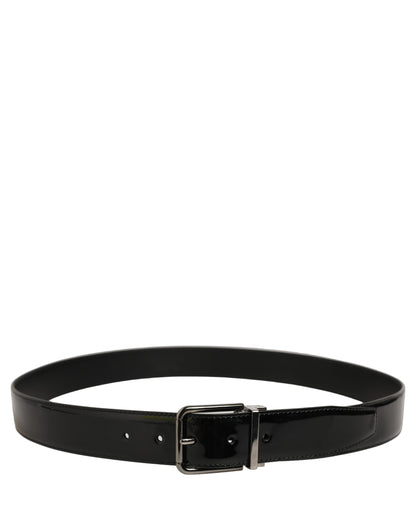 Black Patent Leather Silver Metal Buckle Belt