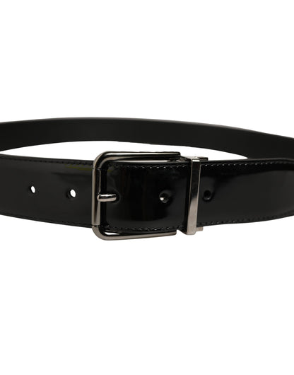 Black Patent Leather Silver Metal Buckle Belt