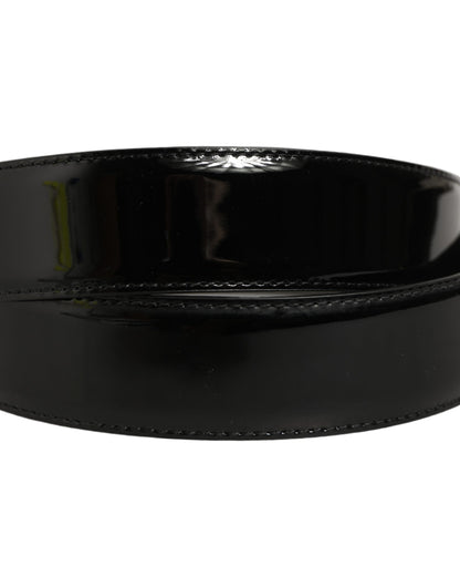 Black Patent Leather Silver Metal Buckle Belt