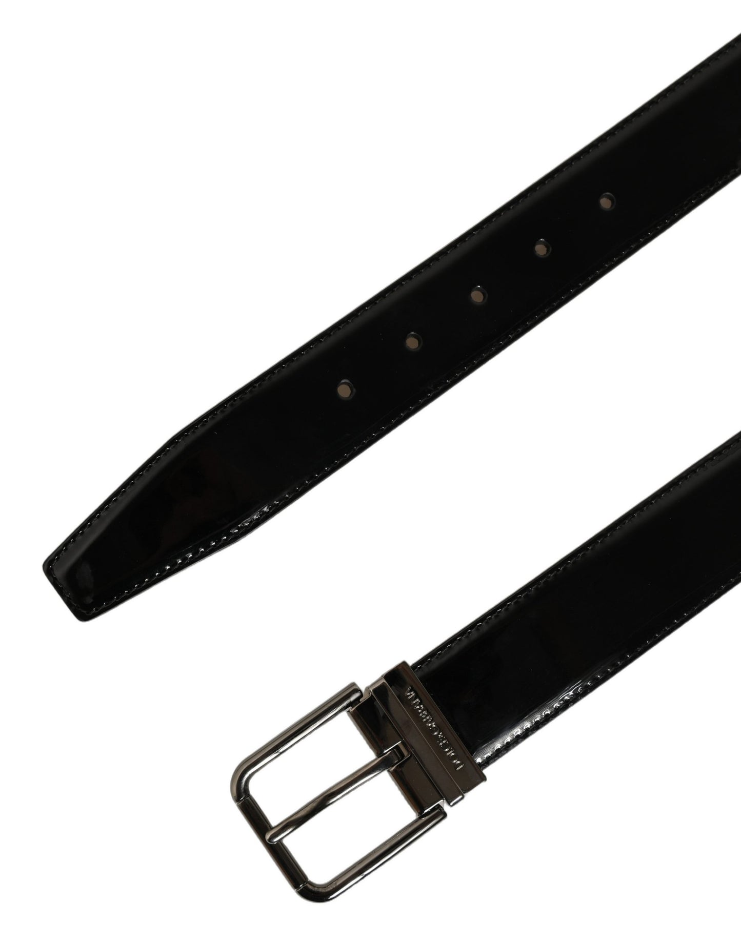 Black Patent Leather Silver Metal Buckle Belt