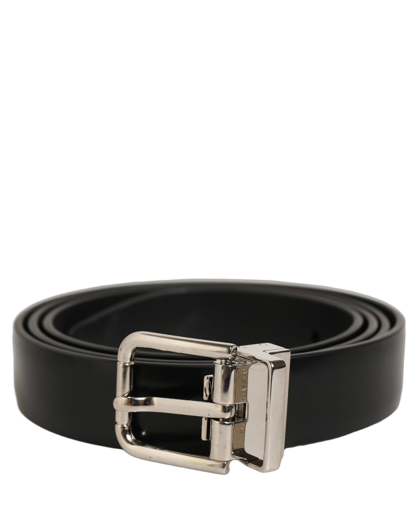 Black Leather Silver Tone Metal Buckle Belt