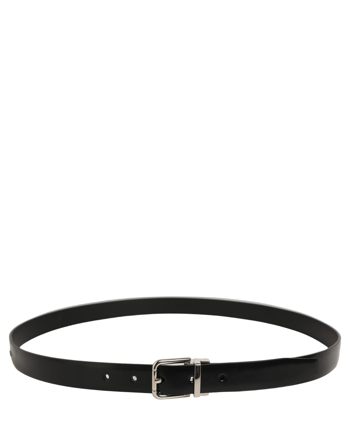 Black Leather Silver Tone Metal Buckle Belt