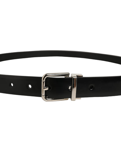 Black Leather Silver Tone Metal Buckle Belt