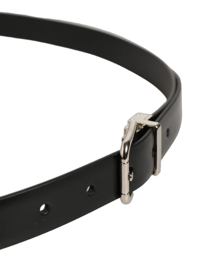 Black Leather Silver Tone Metal Buckle Belt