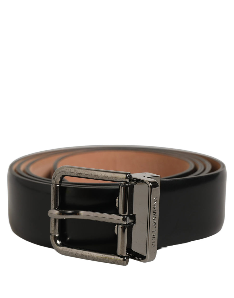 Black Calf Leather Silver Metal Buckle Belt