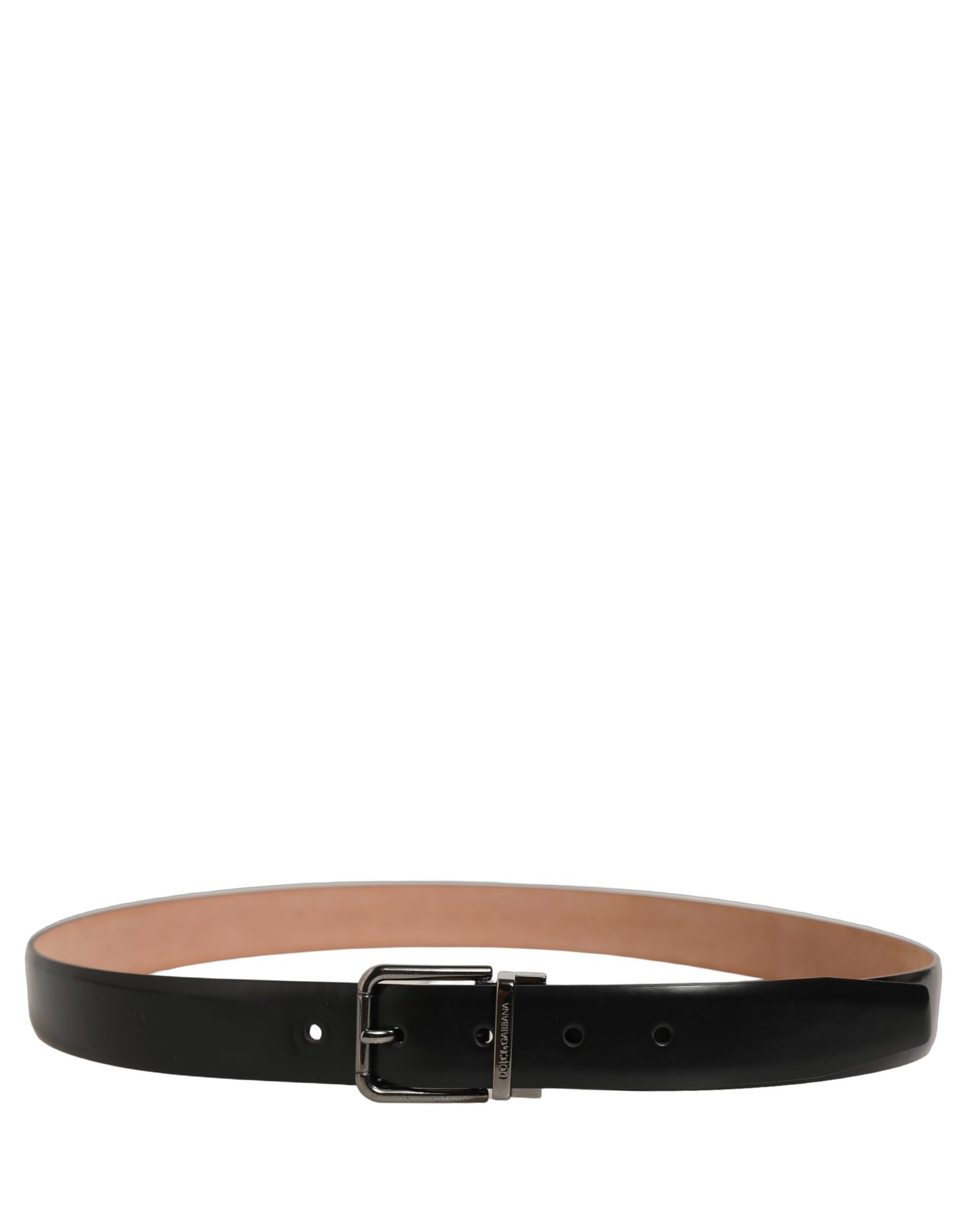 Black Calf Leather Silver Metal Buckle Belt