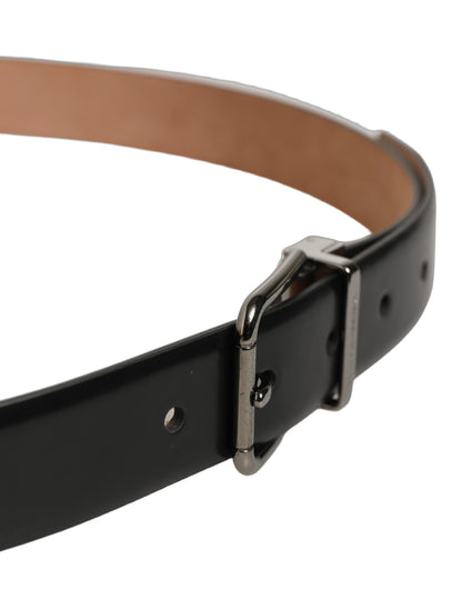 Black Calf Leather Silver Metal Buckle Belt