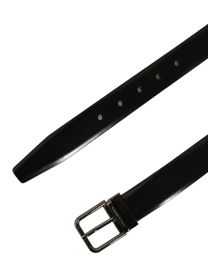 Black Calf Leather Silver Metal Buckle Belt