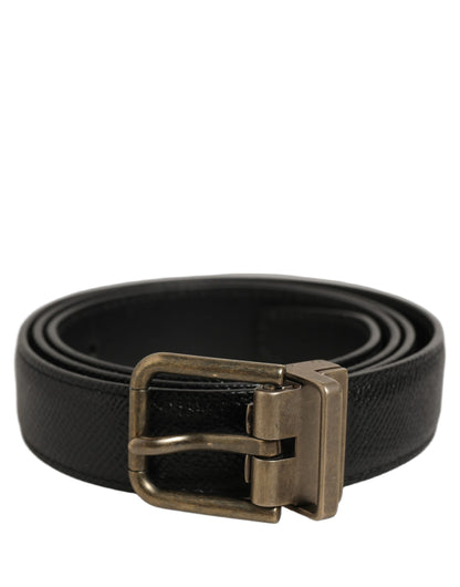 Men Black Calf Leather Gold Metal Buckle Belt