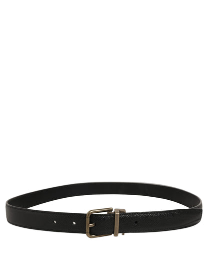 Men Black Calf Leather Gold Metal Buckle Belt
