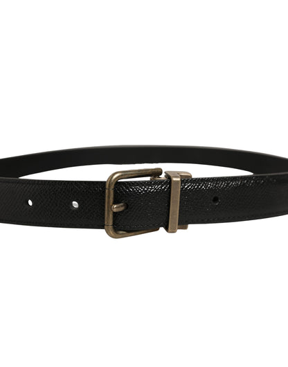 Men Black Calf Leather Gold Metal Buckle Belt