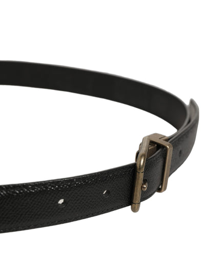 Men Black Calf Leather Gold Metal Buckle Belt
