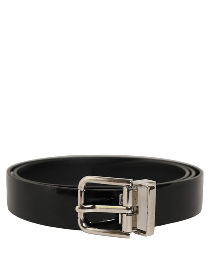 Black Classic Leather Silver Tone Buckle Belt