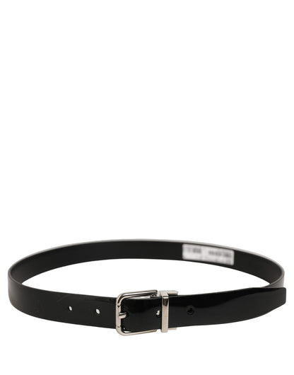 Black Classic Leather Silver Tone Buckle Belt