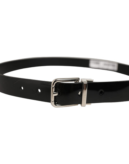 Black Classic Leather Silver Tone Buckle Belt