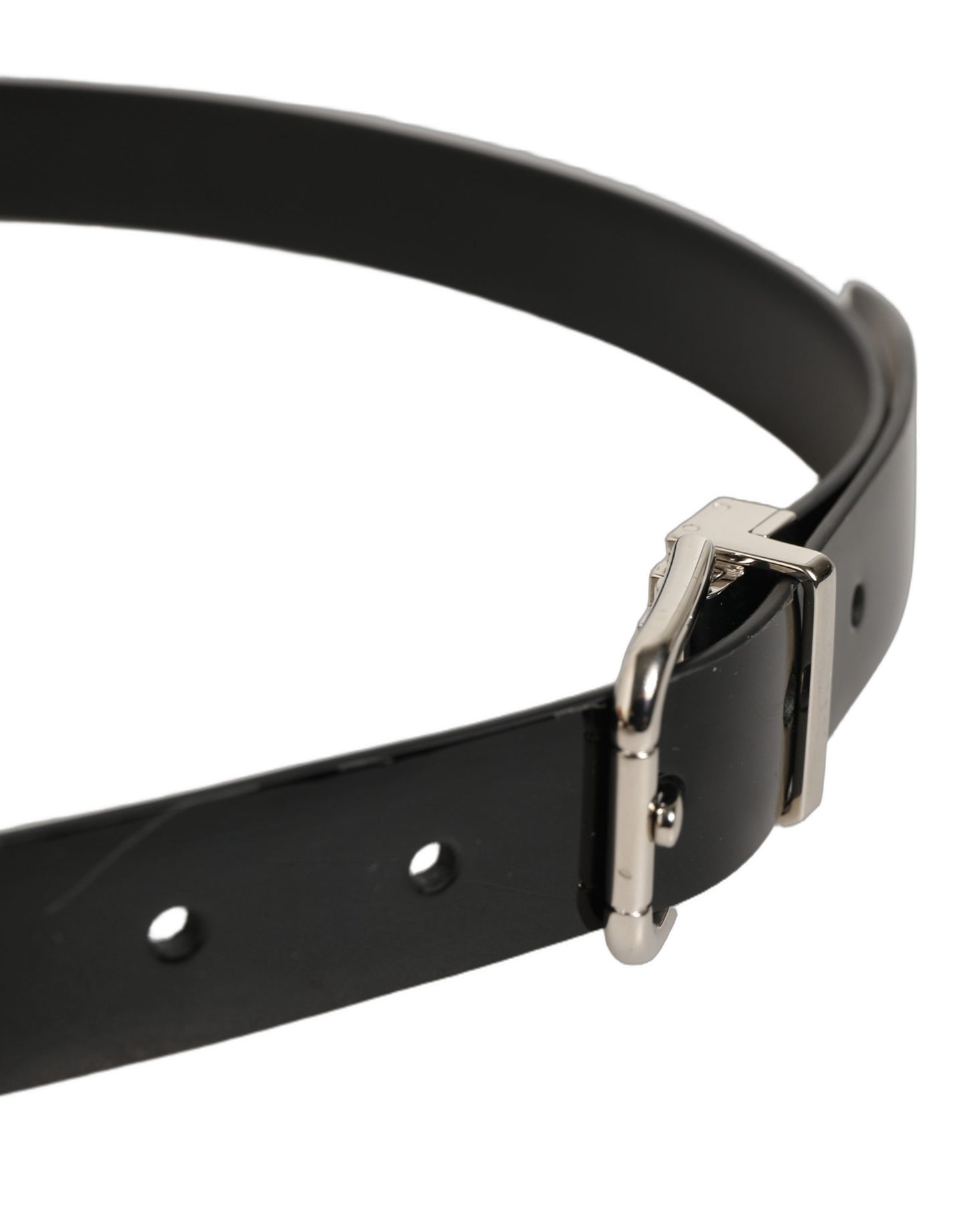 Black Classic Leather Silver Tone Buckle Belt