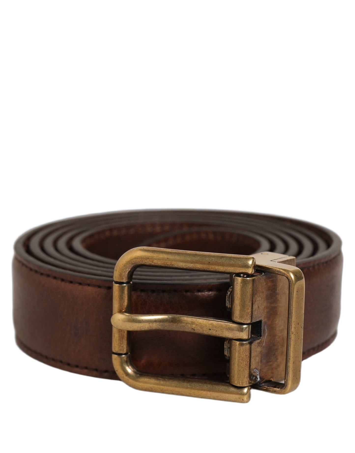 Brown Leather Gold Tone Metal Buckle Belt