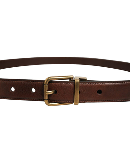 Brown Leather Gold Tone Metal Buckle Belt