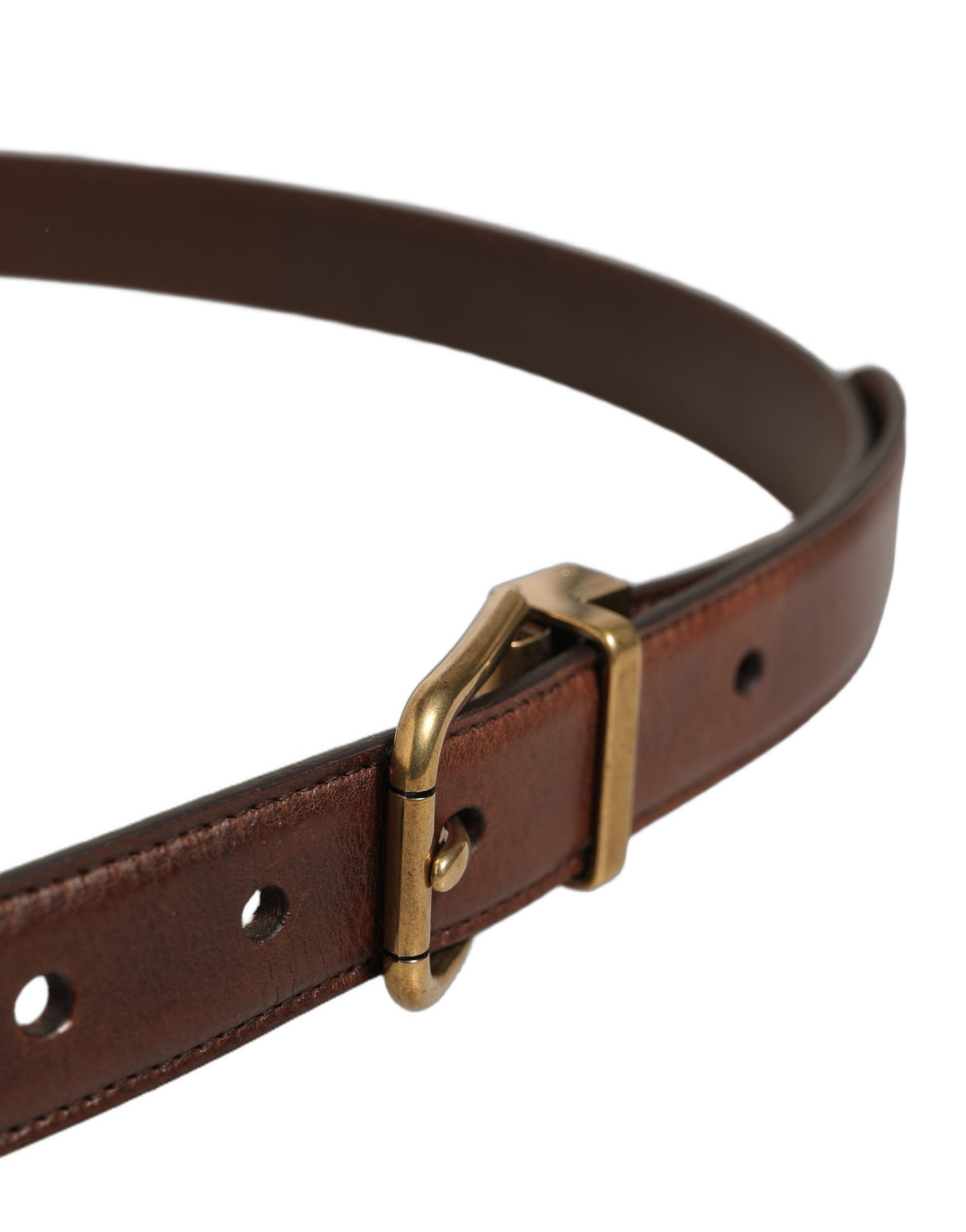 Brown Leather Gold Tone Metal Buckle Belt