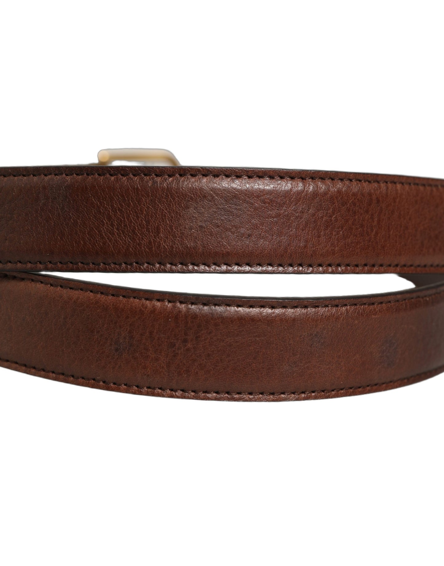Brown Leather Gold Tone Metal Buckle Belt
