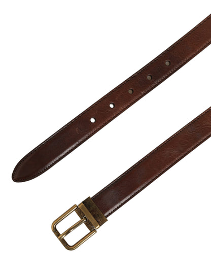 Brown Leather Gold Tone Metal Buckle Belt