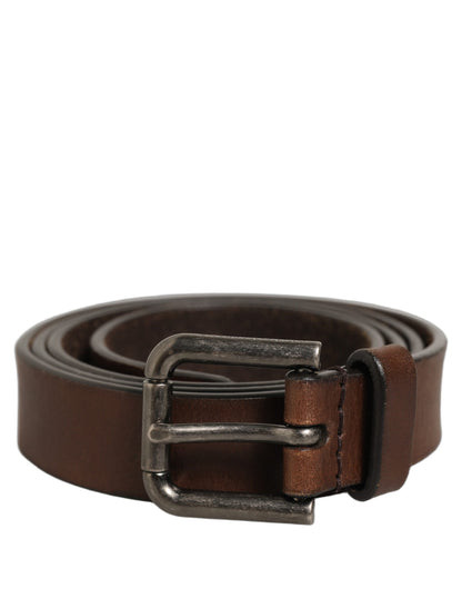 Brown Leather Silver Tone Metal Buckle Belt
