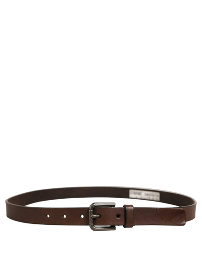 Brown Leather Silver Tone Metal Buckle Belt