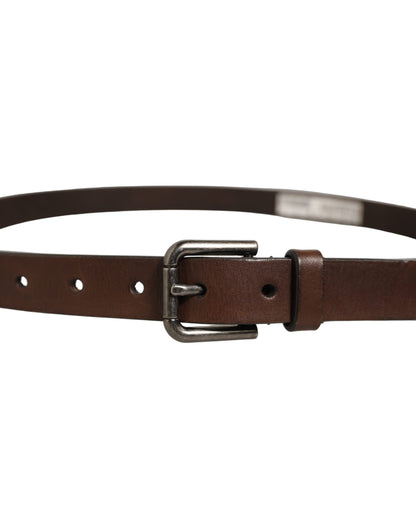 Brown Leather Silver Tone Metal Buckle Belt