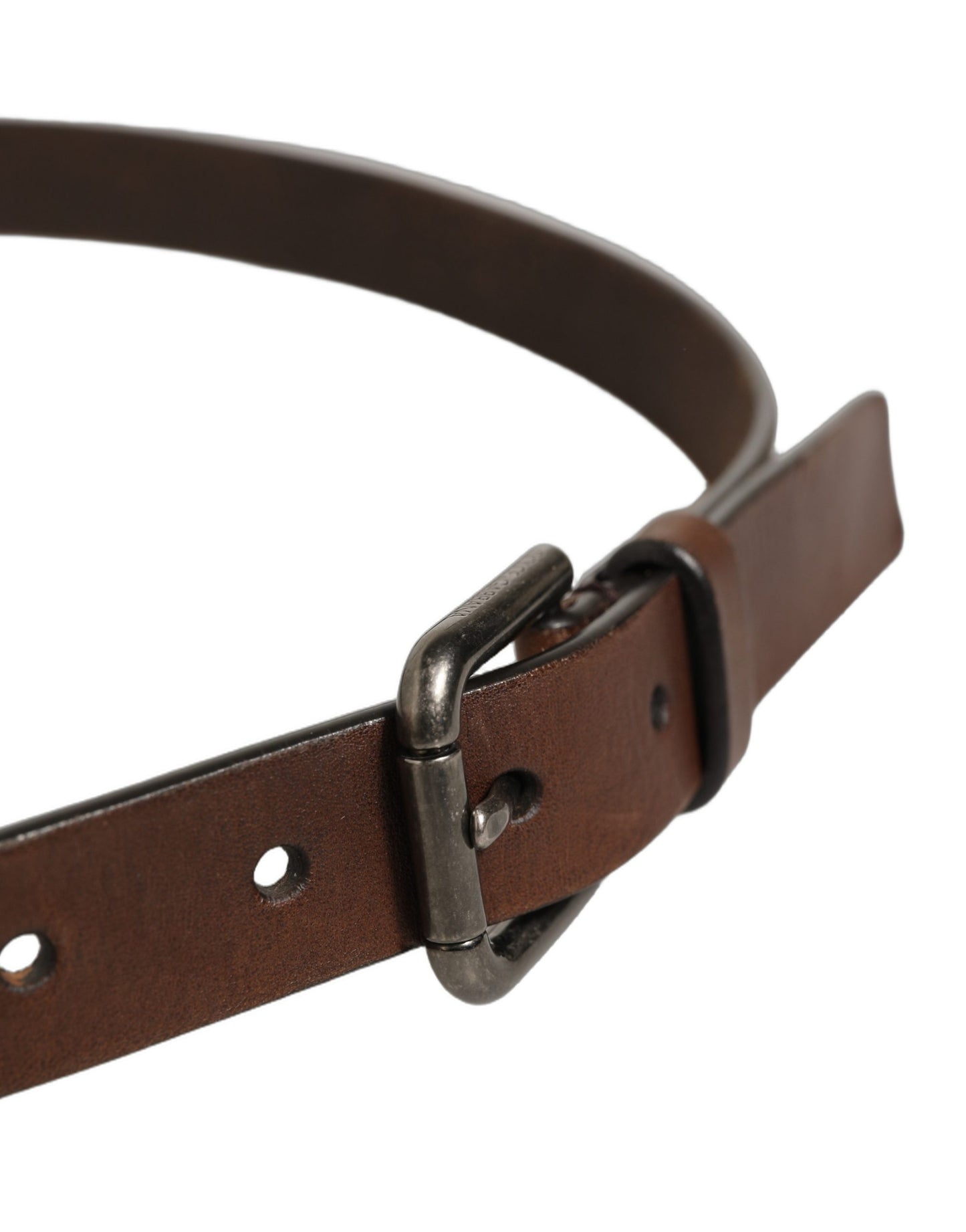 Brown Leather Silver Tone Metal Buckle Belt
