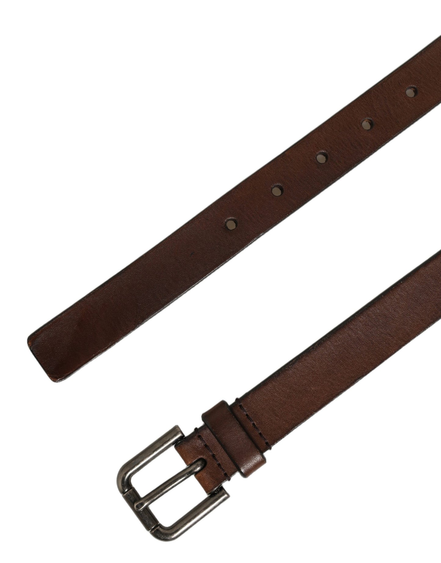 Brown Leather Silver Tone Metal Buckle Belt