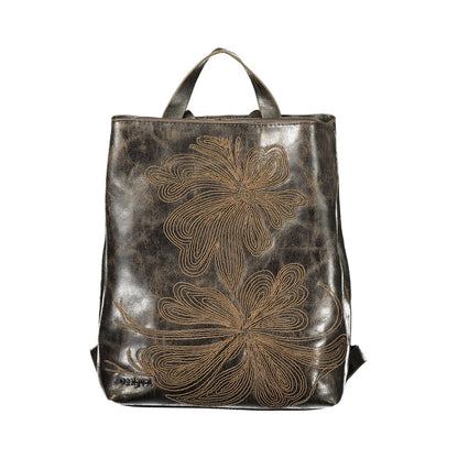Brown Polyurethane Women Backpack