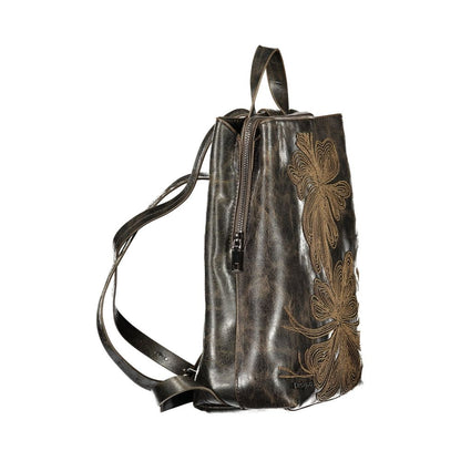 Brown Polyurethane Women Backpack