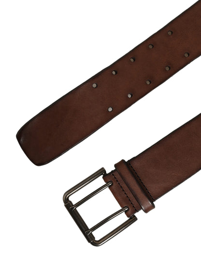 Belt Brown Leather Double Prong Metal Buckle