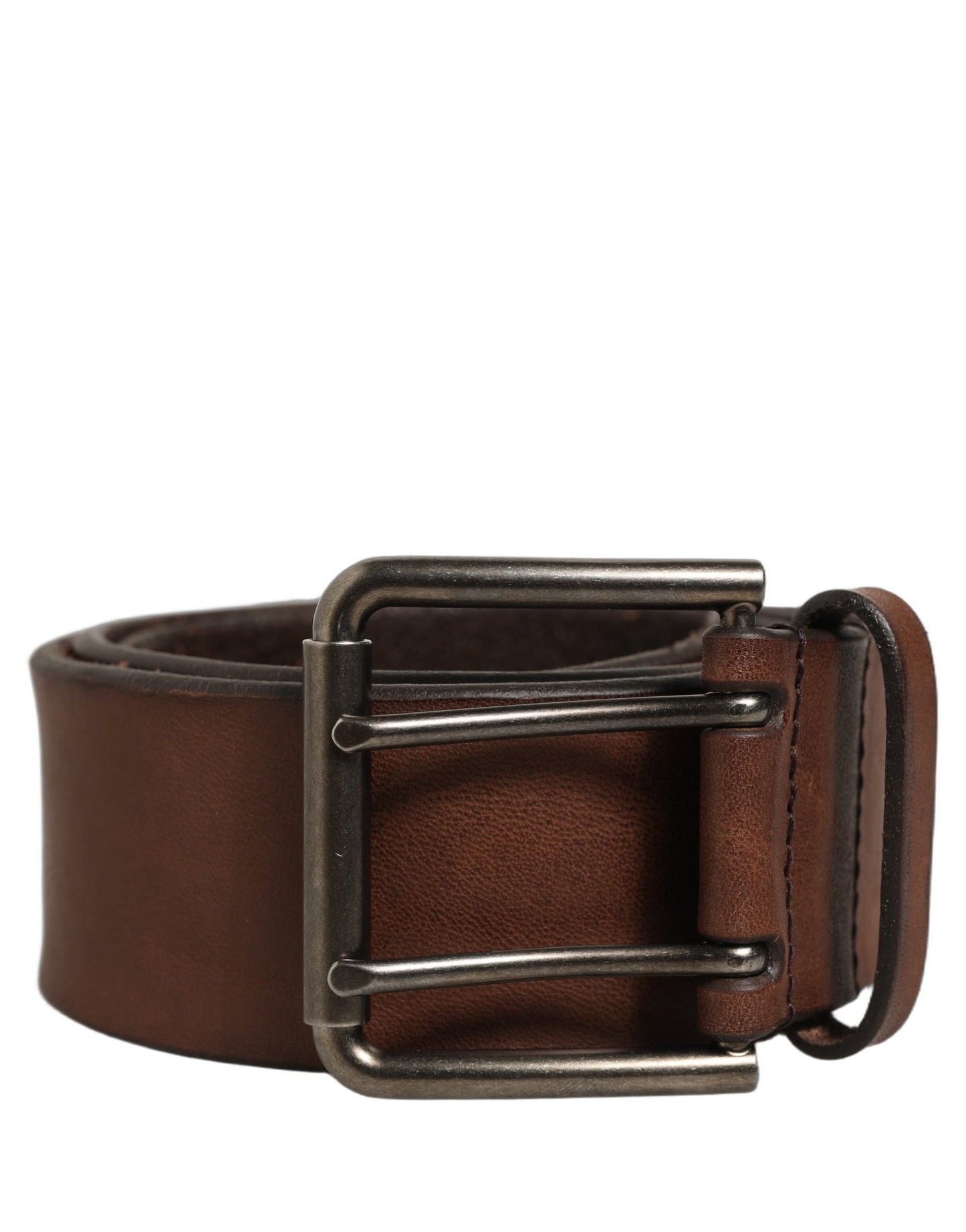 Belt Brown Leather Double Prong Metal Buckle