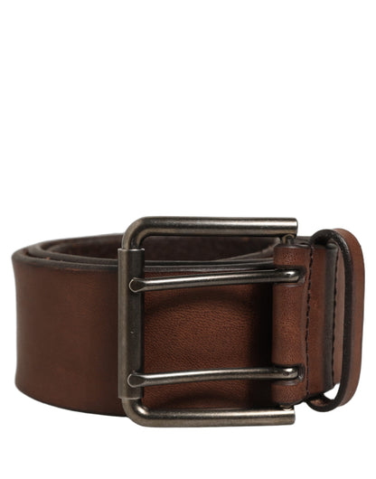 Belt Brown Leather Double Prong Metal Buckle