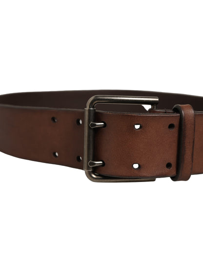 Belt Brown Leather Double Prong Metal Buckle