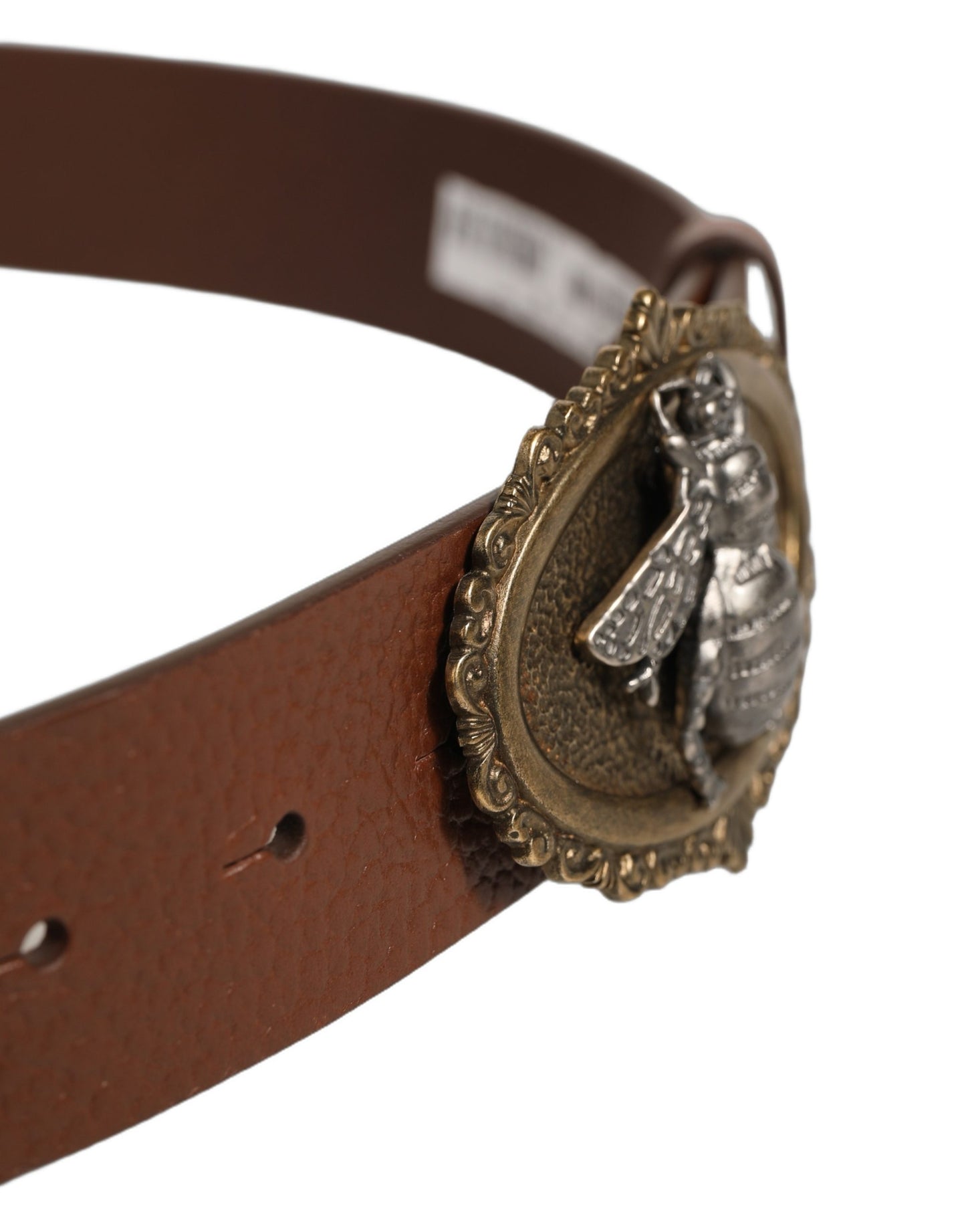 Brown Leather Bee Accent Metal Buckle Belt