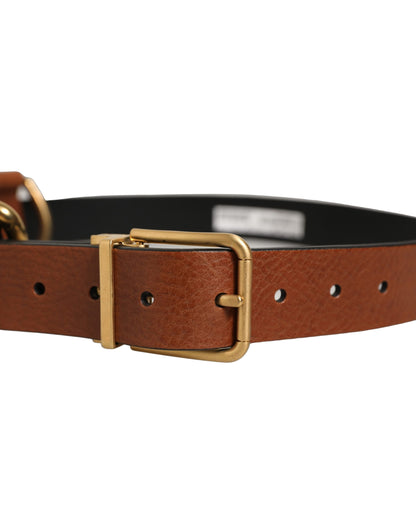 Brown Leather Gold Metal Rings Buckle Belt