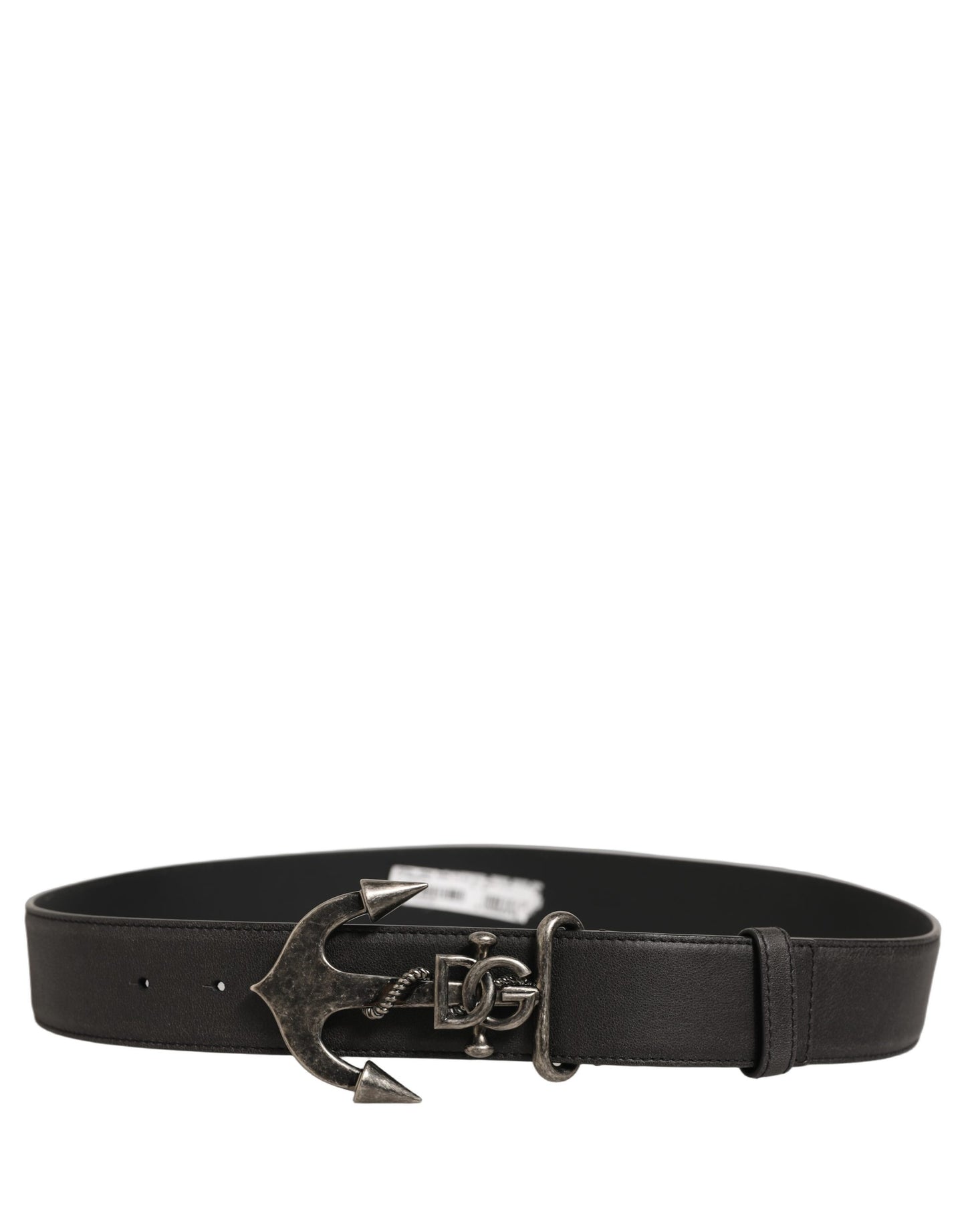 Black Leather Anchor Logo Metal Buckle Belt