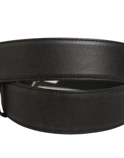 Black Leather Anchor Logo Metal Buckle Belt