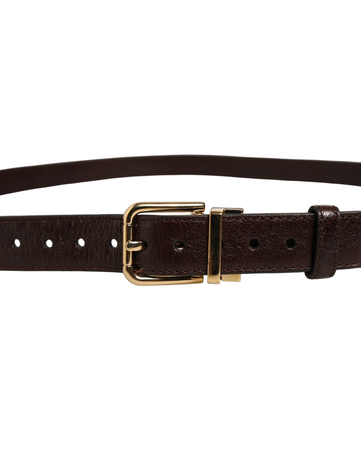 Men Brown Leather Gold Tone Metal Buckle Belt