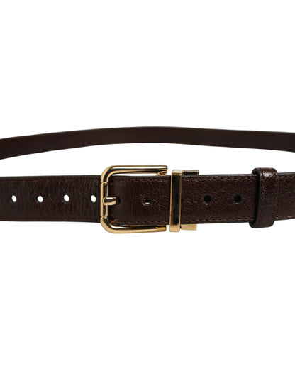 Men Brown Leather Gold Tone Metal Buckle Belt
