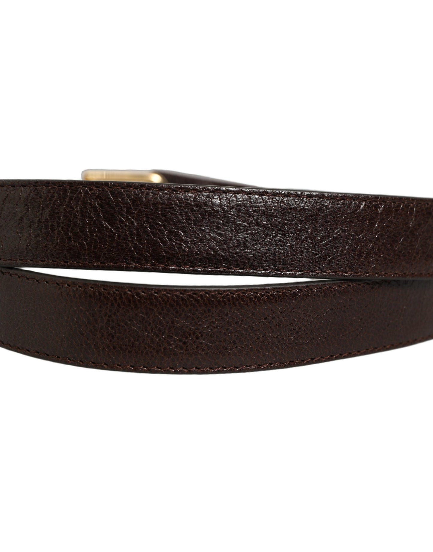 Men Brown Leather Gold Tone Metal Buckle Belt
