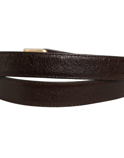 Men Brown Leather Gold Tone Metal Buckle Belt