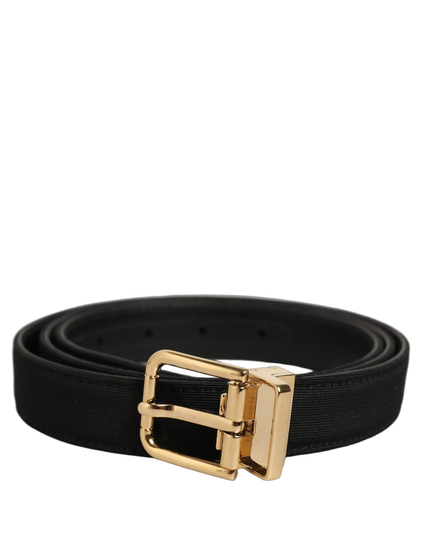 Black Canvas Leather Gold Metal Buckle Belt
