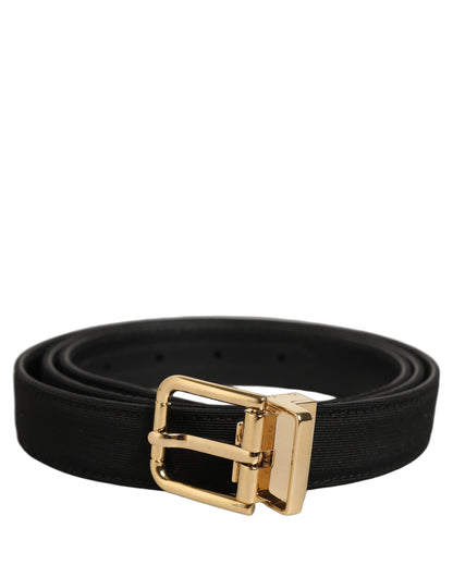 Black Canvas Leather Gold Metal Buckle Belt