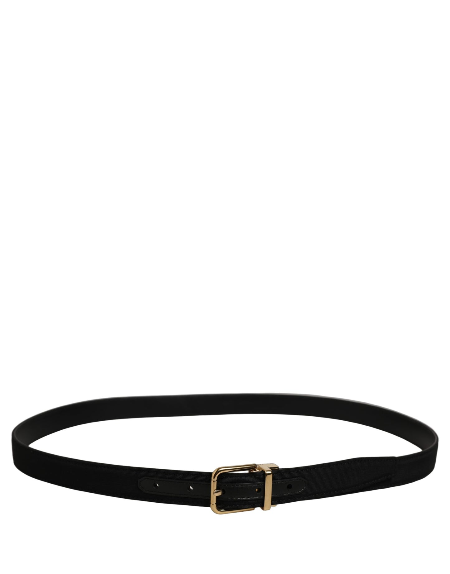 Black Canvas Leather Gold Metal Buckle Belt