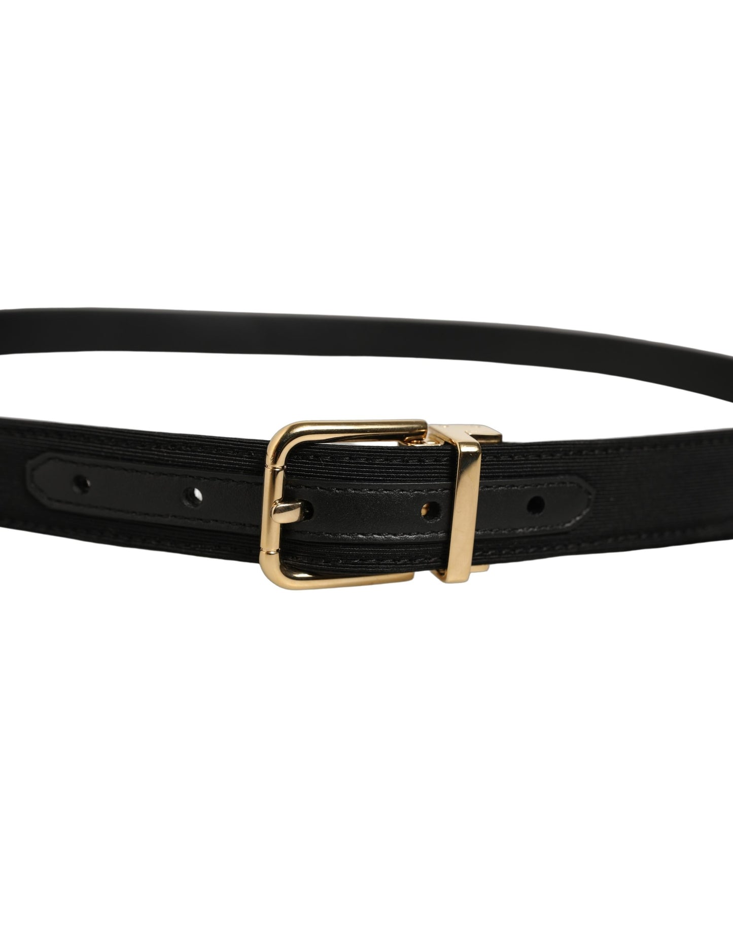 Black Canvas Leather Gold Metal Buckle Belt